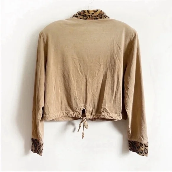 Nina Piccalino jacket tan brown African print crop vintage leopard drawstring - Picture 7 of 7